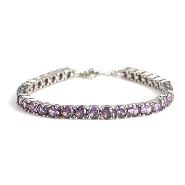 925 Ayar Gümüş Ametist Taşlı Yuvarlak Boy Suyolu Bileklik - Resim 2