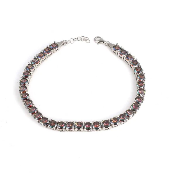 925 Ayar Gümüş Mistik Topaz Taşlı Yuvarlak Boy Suyolu Bileklik - Resim 4