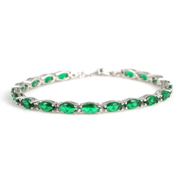 925 Ayar Gümüş Badem Zümrüt Taşlı Suyolu Bileklik ürün görseli
