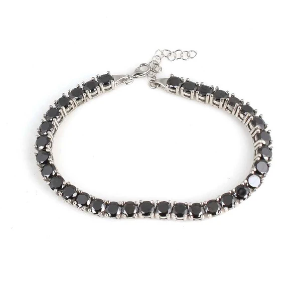 925 Ayar Gümüş Oniks Taşlı Yuvarlak Boy Suyolu Bileklik - Resim 3