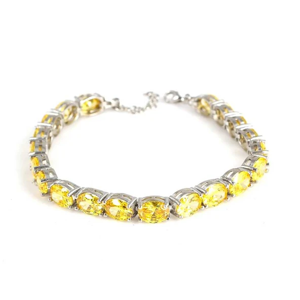 925 Ayar Gümüş Sentetik Sitrin Oval Taşlı Büyük Boy Suyolu Bileklik ürün görseli 1