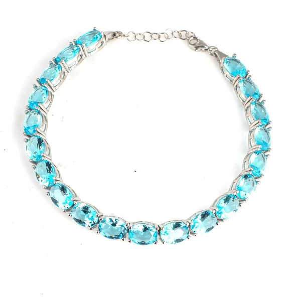 925 Ayar Gümüş Sentetik Akvamarin Taşlı Büyük Boy Suyolu Bileklik ürün görseli 1