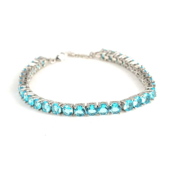 925 Ayar Gümüş Akuamarin Taşlı Yuvarlak Boy Suyolu Bileklik ürün görseli 1