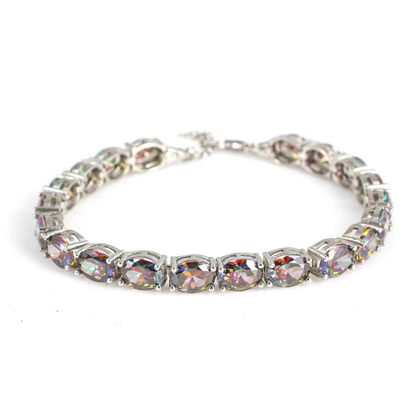 925 Ayar Gümüş Sentetik Mistik Topaz Taşlı Büyük Boy Suyolu Bileklik ürün görseli