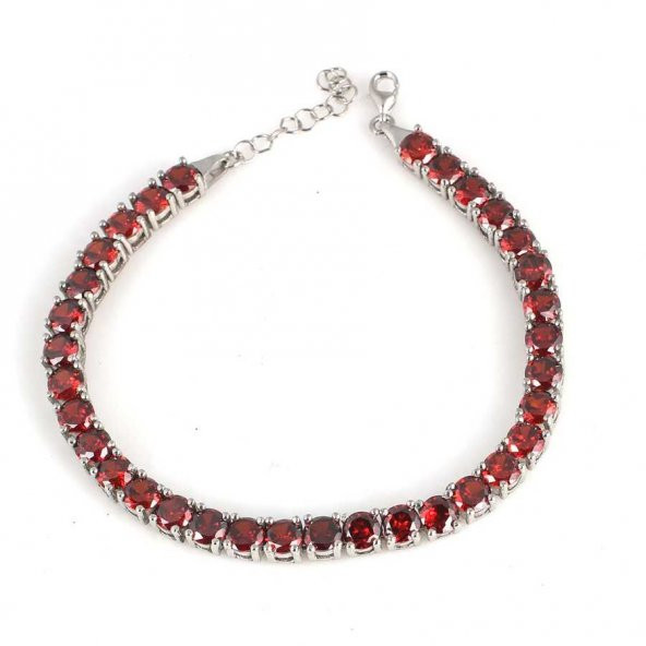 925 Ayar Gümüş Sentetik Yakut Taşlı Yuvarlak Boy Suyolu Bileklik