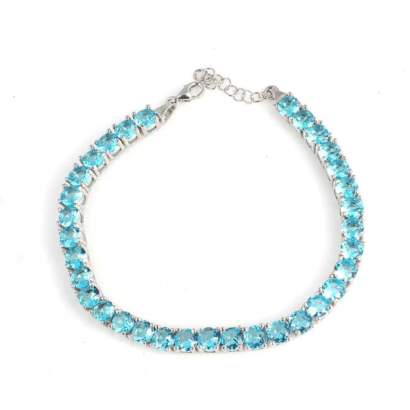 925 Ayar Gümüş Akuamarin Taşlı Yuvarlak Boy Suyolu Bileklik - Resim 3