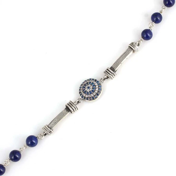 925 Ayar Gümüş Lapis Taşlı Boncuklu Bileklik - Resim 3