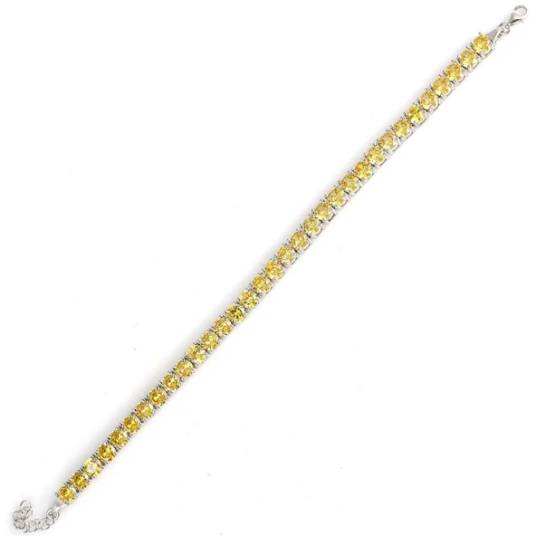 925 Ayar Gümüş Sitrin Taşlı Yuvarlak Boy Suyolu Bileklik - Resim 2