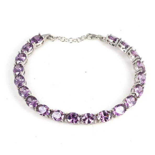 925 Ayar Gümüş Sentetik Ametist Taşlı Büyük Boy Suyolu Bileklik - Resim 2