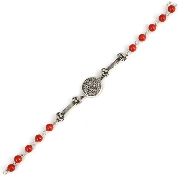 925 Ayar Gümüş Mercan Boncuklu Bileklik - Resim 2