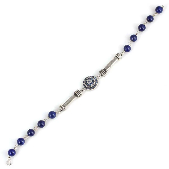 925 Ayar Gümüş Lapis Taşlı Boncuklu Bileklik - Resim 2