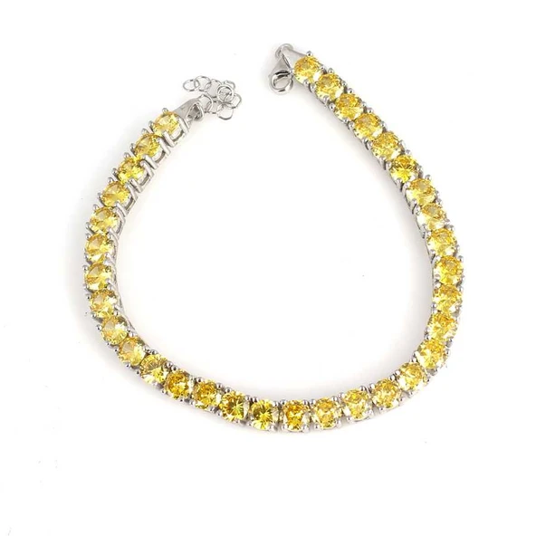 925 Ayar Gümüş Sitrin Taşlı Yuvarlak Boy Suyolu Bileklik - Resim 3