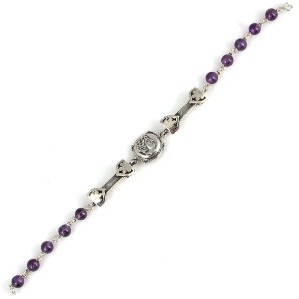 925 Ayar Gümüş Ametist Taşlı Sezar Figürlü Şarnelli Bileklik - Resim 2