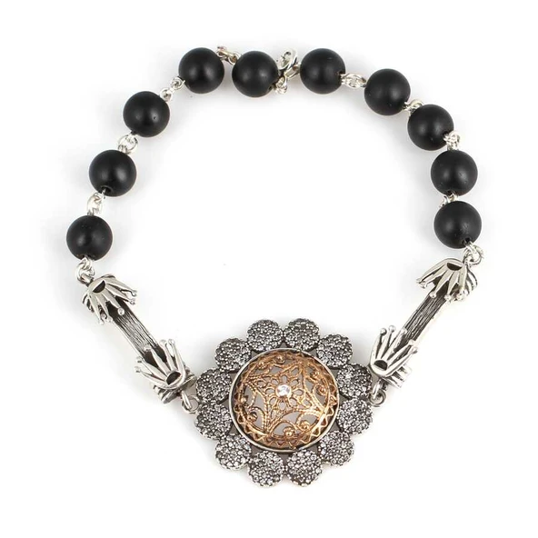 925 Ayar Gümüş Lav Taşlı Şarnel Parçalı Bileklik ürün görseli 1