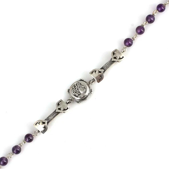 925 Ayar Gümüş Ametist Taşlı Sezar Figürlü Şarnelli Bileklik - Resim 3