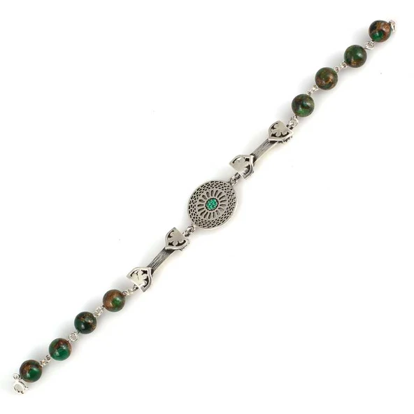 925 Ayar Gümüş Yeşim Taşlı Sarnel Parçalı Bileklik - Resim 2