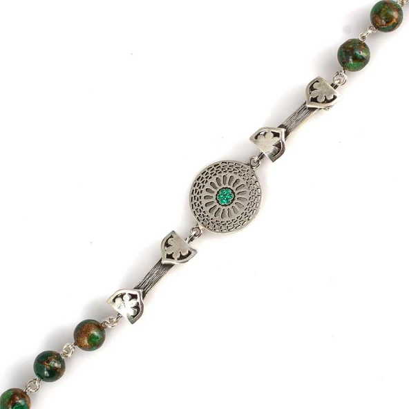 925 Ayar Gümüş Yeşim Taşlı Sarnel Parçalı Bileklik - Resim 3