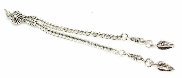 925 Ayar Gümüş Yapraklı 2'li Kalın Püskül, Spiral Desenli Tepelik ürün görseli 1