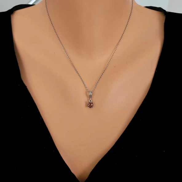 925 Ayar Gümüş Küçük Yuvarlak Zultanit Taşlı Kolye ürün görseli 1