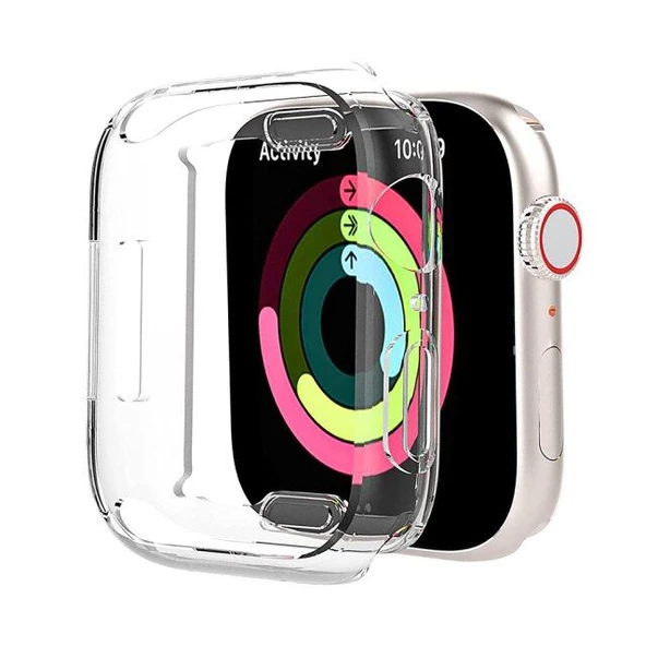 Smcase Apple Watch 41mm Tam Kapatan Şeffaf Silikon Ekran Koruyucu