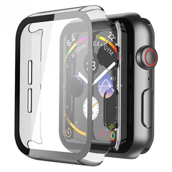 Smcase Apple Watch 41mm Tam Kapatan Sert Şeffaf Silikon Ekran Koruyucu