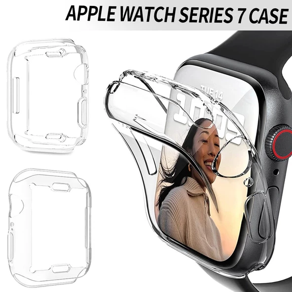 Smcase Apple Watch 41mm Tam Kapatan Şeffaf Silikon Ekran Koruyucu - 2