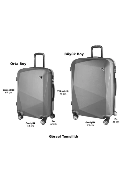 Polo&Sky Elmas Model Haki Renk 2'li Valiz Seti (Orta+Büyük) - Resim 5