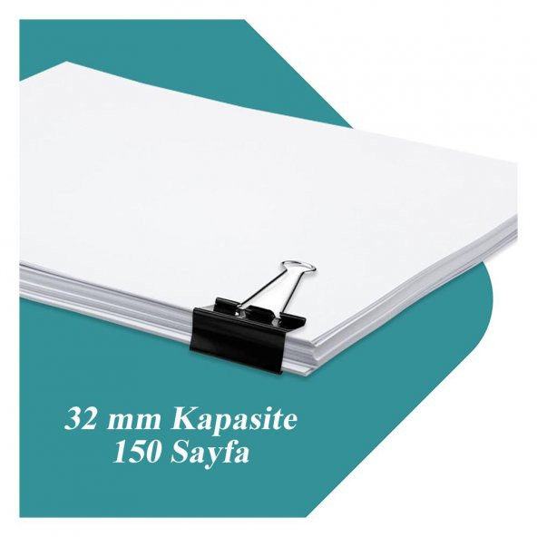 Çelik Kıskaç Klips 32 mm 12 Adet 1 Paket Metal Mandal Binder Clips Kıska 150 Sayfa Kapasiteli Çok Amaçlı Kullanım - 3