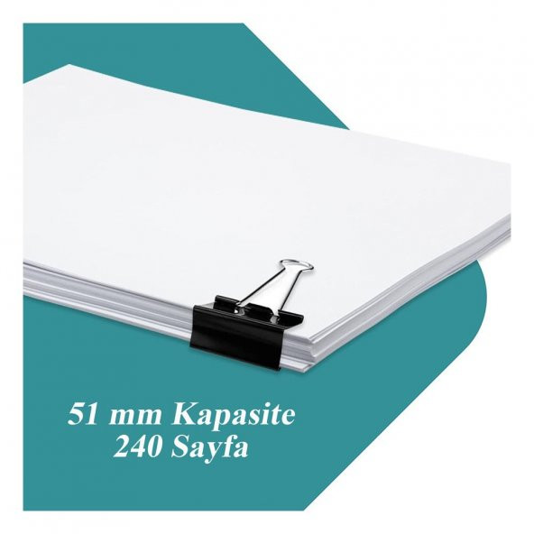 Çelik Kıskaç Klips 51 mm 12 Adet 1 Paket Metal Mandal Binder Clips Kıska 240 Sayfa Kapasiteli Çok Amaçlı Kullanım - 2