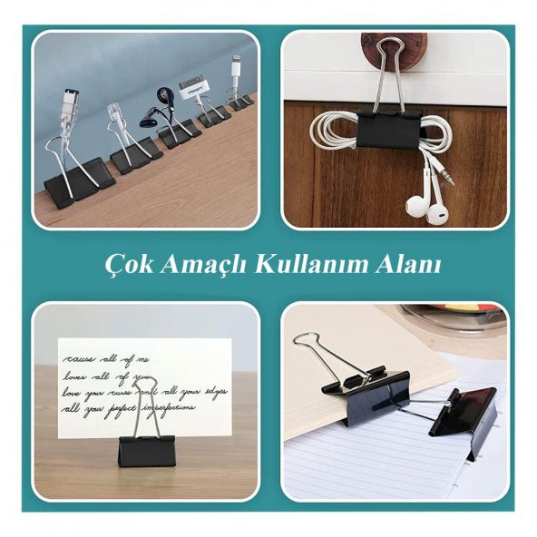 Çelik Kıskaç Klips 51 mm 12 Adet 1 Paket Metal Mandal Binder Clips Kıska 240 Sayfa Kapasiteli Çok Amaçlı Kullanım - 5