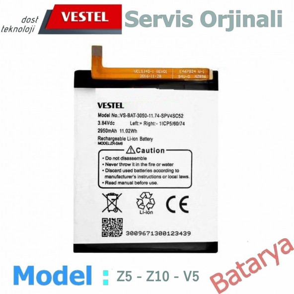 Vestel Venüs Z10 Batarya Vestel Venüs Z5  Vestel Venüz V5 Uyumlu Yedek Batarya