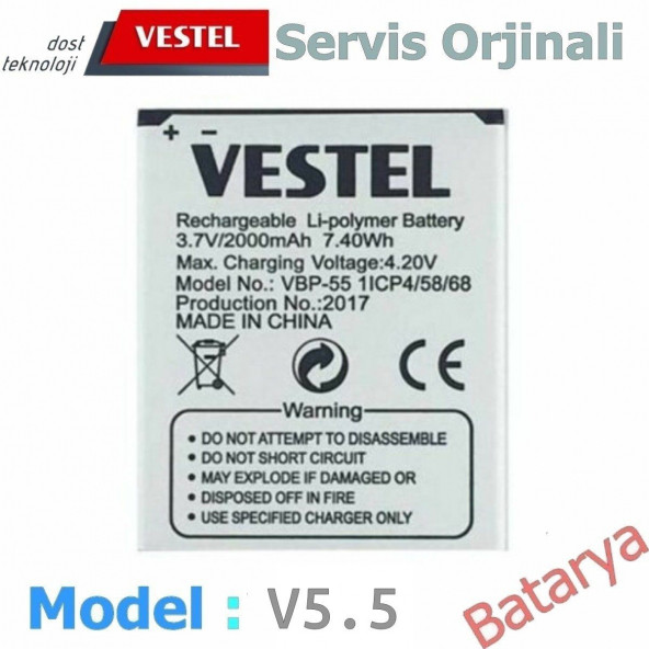 Vestel Venüs V5.5 Batarya V5.5 Uyumlu Yedek Batarya