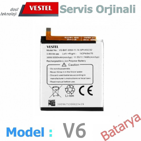 Vestel Venüs V6 Batarya V6 Uyumlu Yedek Batarya