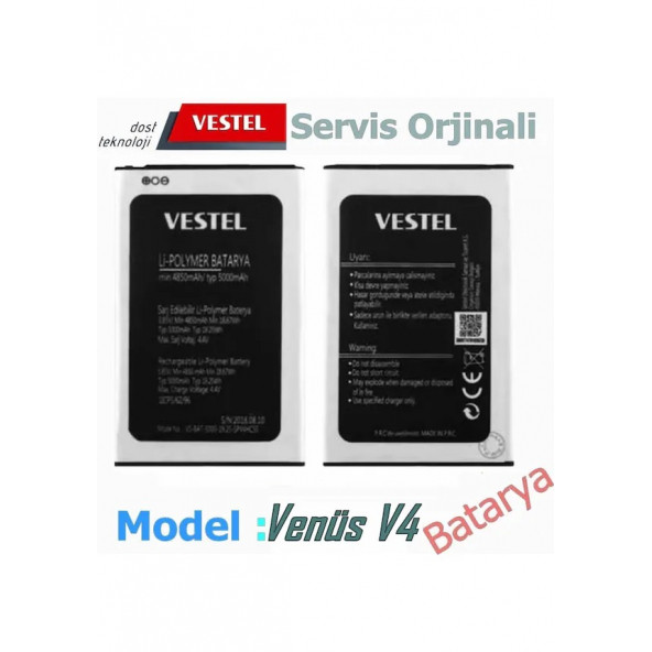 Vestel Venüs V4 Batarya 5000mAh 1ICP5-62-96 Uyumlu Yedek Batarya