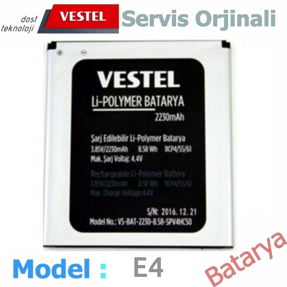 Vestel Venüs E4 Batarya E4 Uyumlu Yedek Batarya