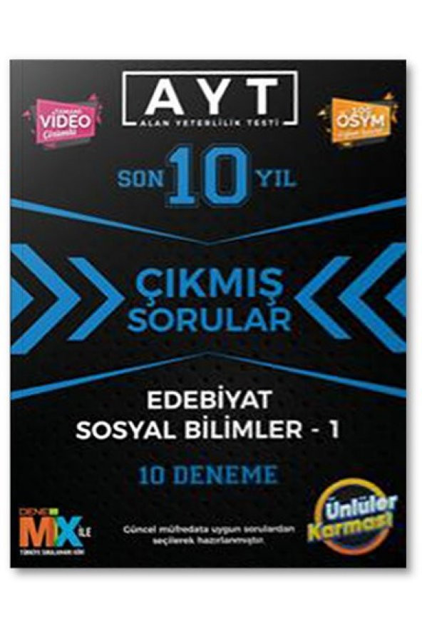 AYT Edebiyat Sosyal Bilimler-1 Son 10 Yıl Çıkmış Sorular 10 Deneme Ünlüler Karması