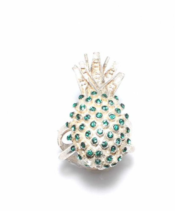 925 Ayar Gümüş Yeşil Taşlı Ananas Yüzük