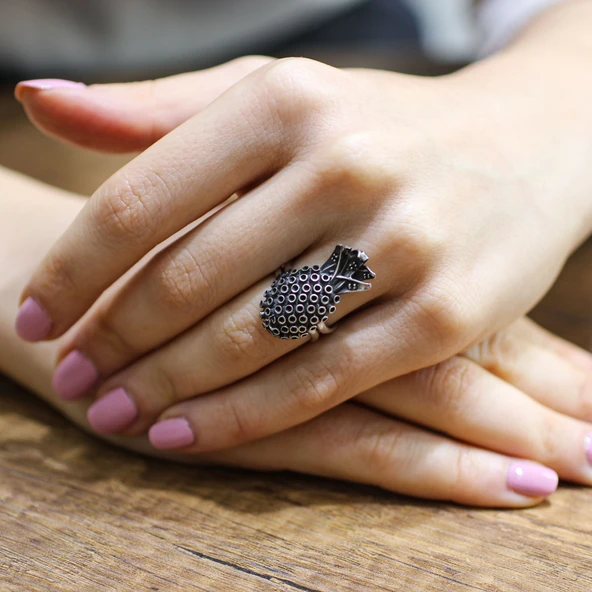 925 Ayar Gümüş Oksitli Ananas Yüzük ürün görseli 1