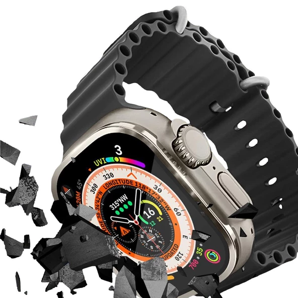 BİNANO APPLE WATCH ULTRA 49MM METAL ÇERÇEVELİ EKRAN KORUYUCU TURUNCU - 2