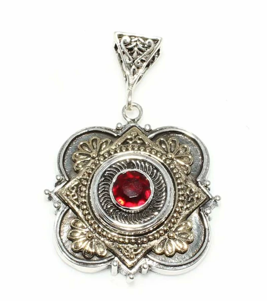 Konstantinapol Tasarım Kırmızı Taşlı Döküm Kolye Ucu ürün görseli 1