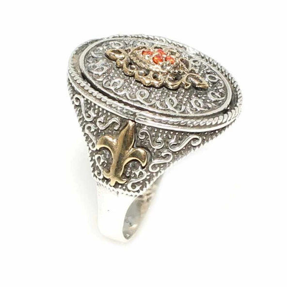 Konstantinapol Tasarım Turuncu Taşlı Otantik Yüzük - Resim 5