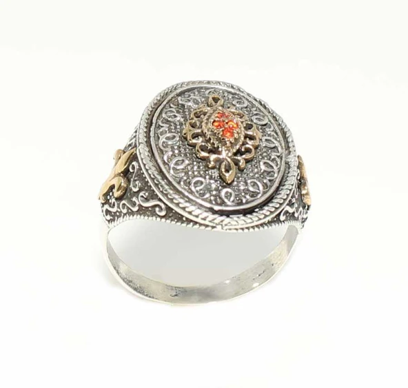 Konstantinapol Tasarım Turuncu Taşlı Otantik Yüzük - Resim 3