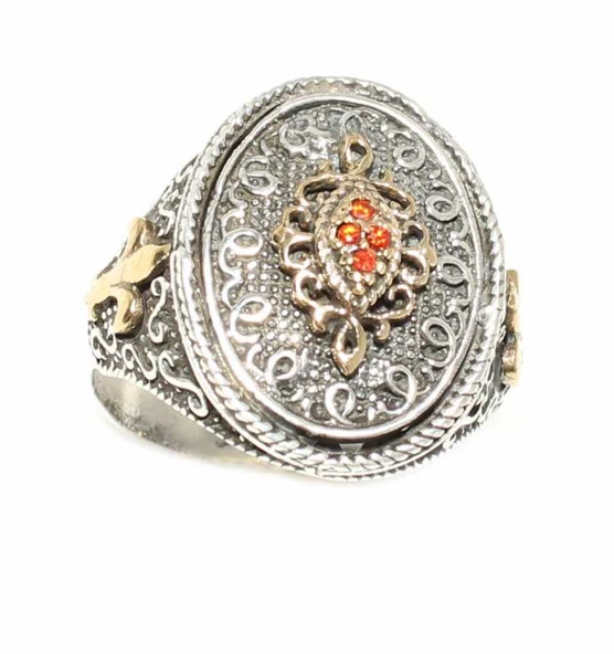 Konstantinapol Tasarım Turuncu Taşlı Otantik Yüzük - Resim 2