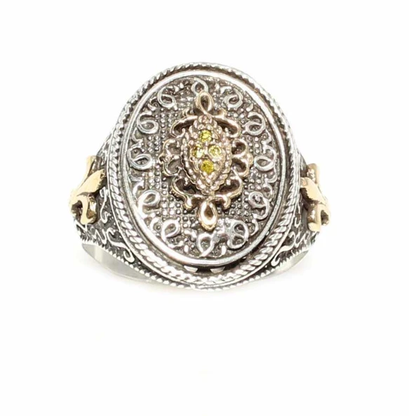 Sitrin Taşlı Konstantinapol Tasarım Otantik Yüzük - Resim 3