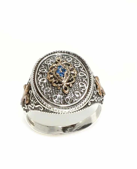 Konstantinapol Tasarım Safir Taşlı Otantik Yüzük - Resim 3