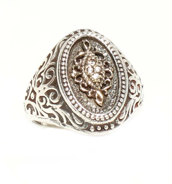 Konstantinapol Tasarım Zirkon Taşlı Otantik Yüzük - Resim 5