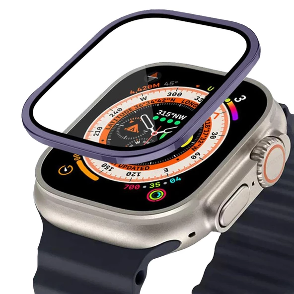 BİNANO APPLE WATCH ULTRA 49MM METAL ÇERÇEVELİ EKRAN KORUYUCU MOR