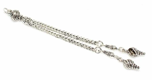 925 Ayar Gümüş Deniz Kabuğu 2'li Kalın Püskül, Spiral Desenli Tepelik - Resim 2