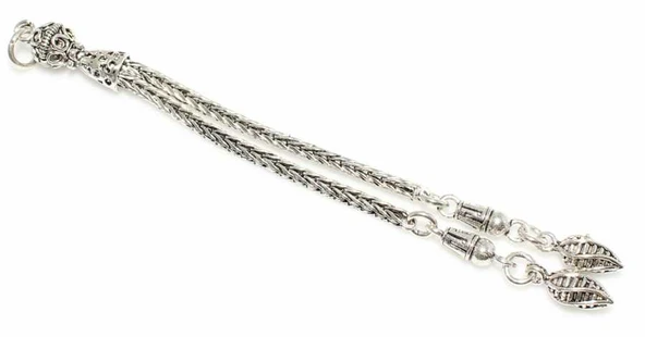 925 Ayar Gümüş Gonca 2'li Kalın Püskül, Oymalı Tepelik - Resim 2