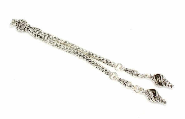 925 Ayar Gümüş Deniz Kabuğu 2'li Kalın Püskül, Oymalı Tepelik ürün görseli 1